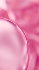 Fototapeta premium Liquid pink rose oil bubbles macro close up. Abstract cosmetic 3D illustration background of fluid circles. Beauty care concept of decorative antioxidant peptide soap spheres in light water background
