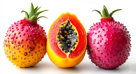 View of Delicious fresh Fruit Miracle on a white background - obrazy, fototapety, plakaty