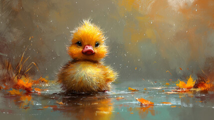 colorful yellow chick cute print illustration