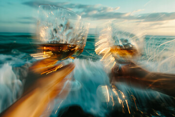 
glasses cheers in motion blur as the concept of drunkenness from alcohol