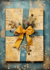 Old paper vintage for scrapbooking, yellow and blue colors, new year and winter holiday