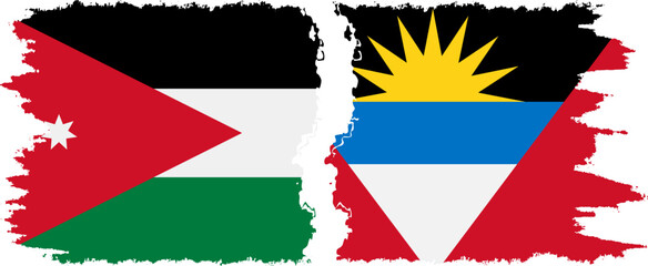 Antigua and Barbuda and Jordan grunge flags connection vector