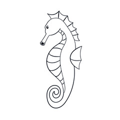 Seahorse logo in line art style. Little sea creature shape for sea life icon. Vector illustration isolated on a white background.