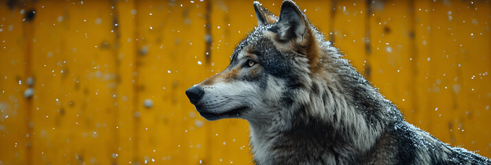  Black and white photorealistic studio portrait of a Wolf on black background,  Angry wolf, banner, generative AI 