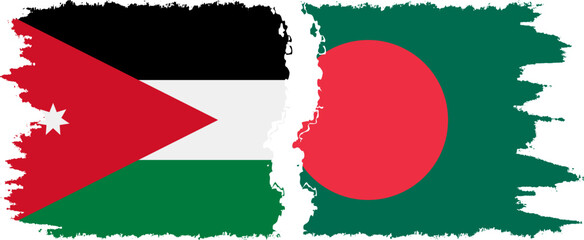 Bangladesh and Jordan grunge flags connection vector