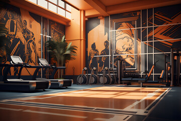 A gym space with an Art Deco inspired yoga studio - obrazy, fototapety, plakaty