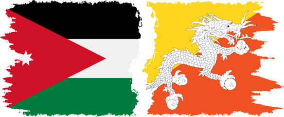 Bhutan and Jordan grunge flags connection vector