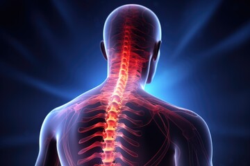 3D rendered illustration of a male feeling the pain in the spine, Spine injury pain in sacral and cervical region concept, 3D render, AI Generated