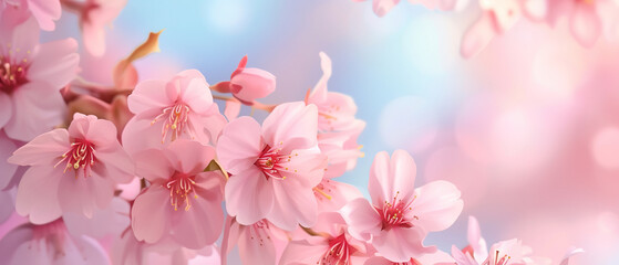 Fototapeta na wymiar wallpaper of Bloom pink cherry blossoms branch, spring banner with empty copy space