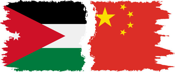 China and Jordan grunge flags connection vector
