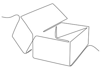 Draw one continuous line from a cardboard box. Concept of online shopping, fast delivery, carton boxes, shipping and packaging. Transport, cardboard boxes in doodle style. vector illustration