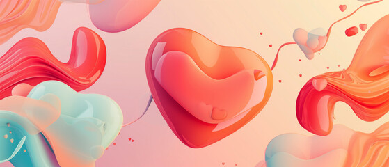 Vibrant 3D Heart Shapes in a Fluid Valentine's Day Illustration