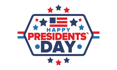 Happy Presidents day in United States. Washington's Birthday. Federal holiday in America. Celebrated in February. Patriotic american elements. Poster, banner and background. Vector illustration - obrazy, fototapety, plakaty