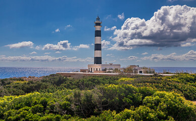 Artrutx Lighthouse at south coast of Menorca (Balearic Islands)
