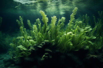 Naklejka na ściany i meble Underwater world, plants underwater. Beautiful Underwater view.