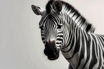 Zebra in a white background, showcasing its black and white stripes in a natural and isolated setting, embodying the essence of wildlife and nature in a simple and elegant illustration