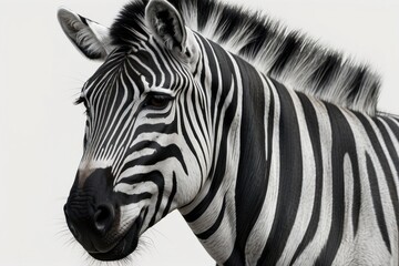 Close-up portrait of a black and white zebra head in a grassy nature park