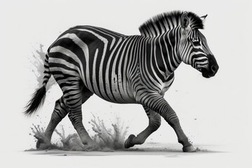 Fototapeta na wymiar Zebra in a white background, showcasing its black and white stripes in a natural and isolated setting, embodying the essence of wildlife and nature in a simple and elegant illustration
