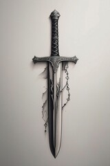 Simple sword tattoo and tattoo design drawings with examples of after tattooing on the skin.