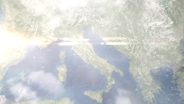 Zoom in from space and focus on Teramo, Italy. 3D Animation. Background for travel intro. Elements of this image furnished by NASA
