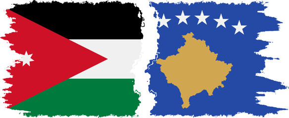 Kosovo and Jordan grunge flags connection vector