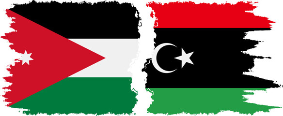 Libya and Jordan grunge flags connection vector