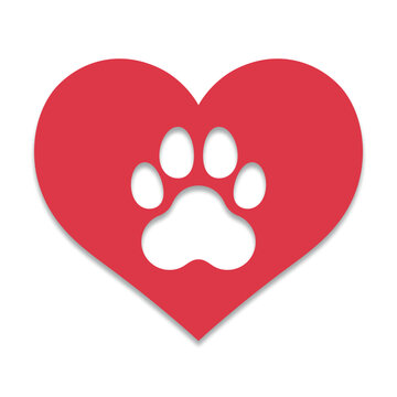 Heart with paw print cutout