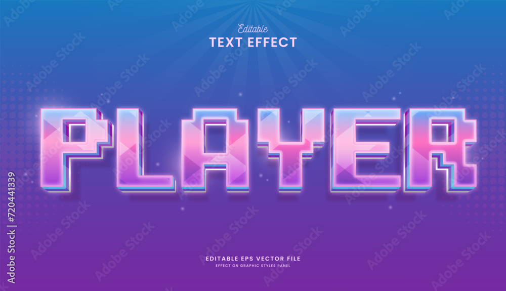 Wall mural decorative editable neon pixel player text effect vector design