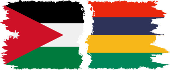 Mauritius and Jordan grunge flags connection vector