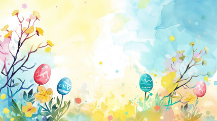 easter eggs and flowers watercolor texture
