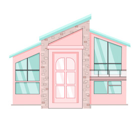 Store building front view, Barbiecore house, Pink fashion store, Malibu beach shop. 
