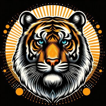 vector illustration of a tiger, with sharp eyes and shiny fur. shading and highlighting techniques. simple and minimalist