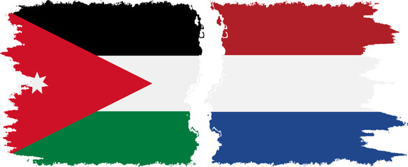 Netherlands and Jordan grunge flags connection vector