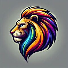 vector illustration of a colorful lion's head, with sharp eyes and shiny fur. shading and highlighting techniques. simple and minimalist