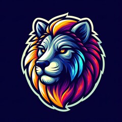 vector illustration of a colorful lion's head, with sharp eyes and shiny fur. shading and highlighting techniques. simple and minimalist