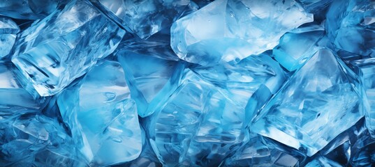 Clear blue ice texture cracks abstract winter surface background with frozen water pattern