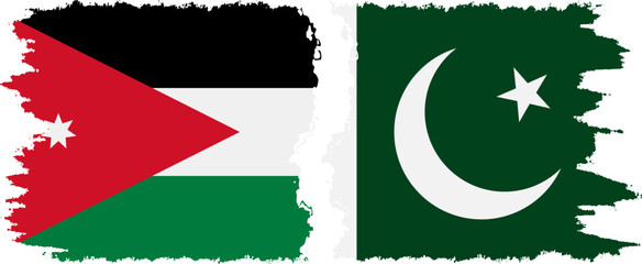 Pakistan and Jordan grunge flags connection vector