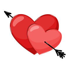 Red Hearts With an Arrow Vector Illustration