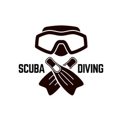 Scuba Diving Vector Logo Design Illustration of Under Water Swimming Equipment