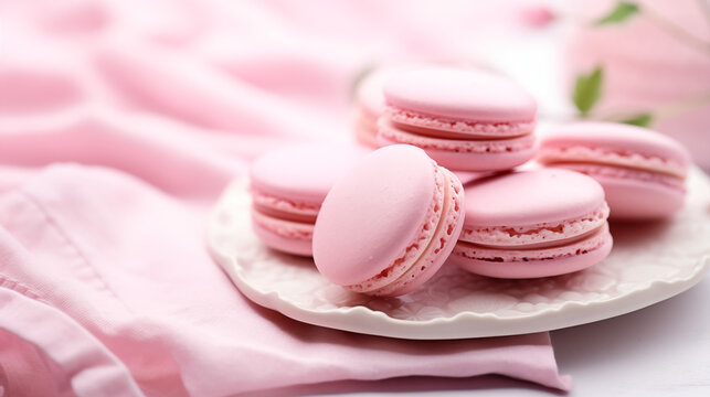 Pale pink French macarons on a pretty plate.