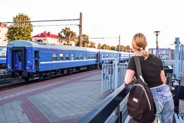 Travel.Eco travel by train,woman traveling alone,digital nomad,bleisure,work travel,nomad...