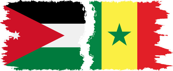 Senegal and Jordan grunge flags connection vector