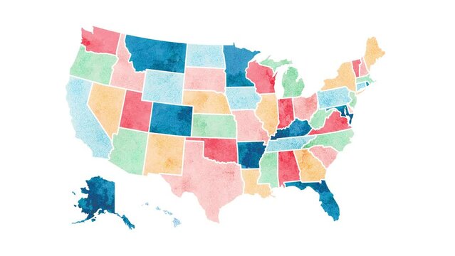Grunge watercolor map of USA, United States Of America