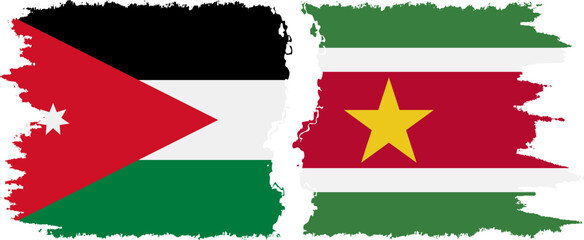 Suriname and Jordan grunge flags connection vector