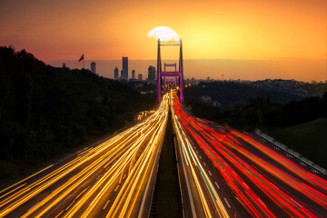 Awesome Panoramic view of Istanbul Bosphorus. Istanbul Bosphorus Bridge (15 July Martyrs Bridge....