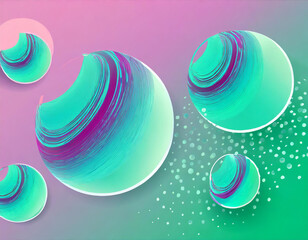 Obraz premium Set of abstract 3D liquid fluid circles in blue hologram color, pink and green background. Creative minimal bubble trendy gradient template for cover brochure, flyer, poster, banner web.