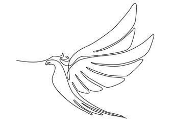 Flying bird continuous line drawing element isolated on white background for decorative element. Vector illustration of animal form in trendy outline style.