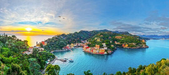 Portofino, Italy Beautiful Coastal Landscape - obrazy, fototapety, plakaty