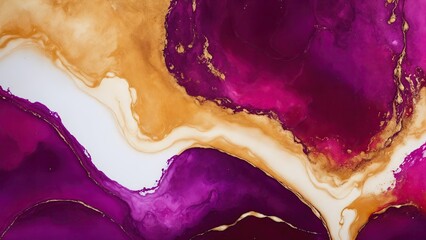 luxury Red Gold and Purple abstract fluid art painting in alcohol ink technique