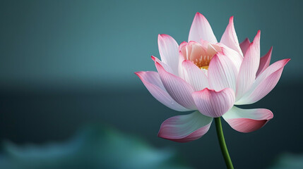 A dewy pink lotus flower against lush green leaves.